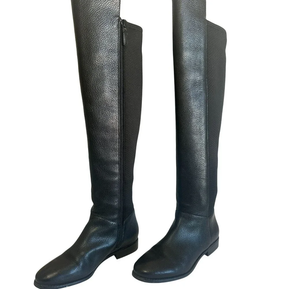 Cole Haan Dutchess Tall Leather Over-The-Knee Black Biker Riding Boots Size 7